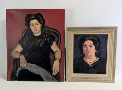 tableau représentant une femme assise sur une chaise à côté d'un tableau représentant une femme