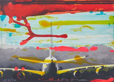 une peinture représentant un avion, peinte sur la façade d'un immeuble