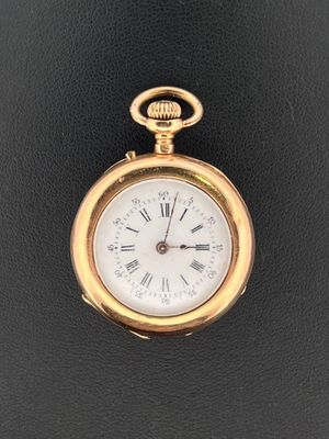 Montre de col en or jaune 750 millièmes, cadran émaillé blan…