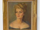 portrait of a woman in a blue dress in a gold frame