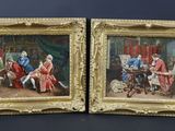 deux tableaux représentant un homme et une femme assis à une table