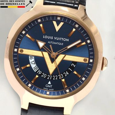 Montre Louis Vuitton pour homme avec cadran bleu et bracelet en cuir