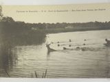 a black and white photo of a deer in the water