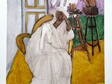 a painting of a man sitting in a chair