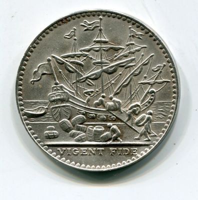 l'image d'une pièce de monnaie sur laquelle figure un bateau, sur un fond blanc