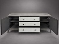 Commode rectangulaire en bois laqué gris, métal et galuchat … (photo 3)