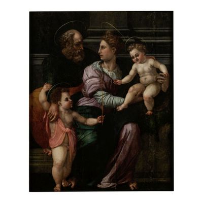 une image représentant un tableau sur lequel figurent un homme tenant un enfant et une femme tenant un bébé
