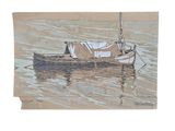 a drawing of a boat floating in the water