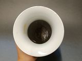 a person holding a white cup with a black substance in it