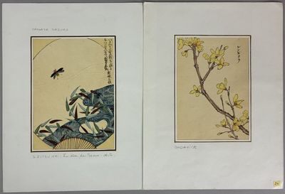 an open book with two illustrations of birds and flowers