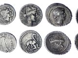 an image of a collection of ancient roman coins on a white background