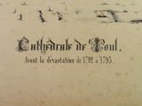 an old book with writing on it with a black and white image