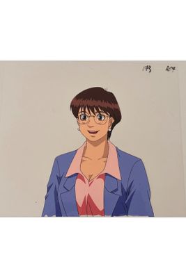 an image of a drawing of a woman with glasses and a pink shirt