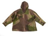 the jacket is camouflaged and has a hood on it