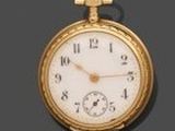 une image représentant une montre de poche en or sur fond gris