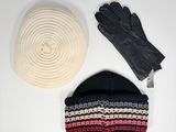 a picture of a hat, gloves, and a scarf laid out on a table
