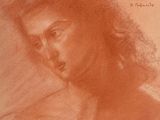 un dessin représentant le visage d'une femme aux cheveux longs