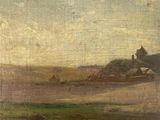 an image of a painting of a person on a horse in a field