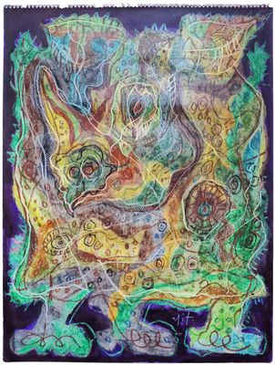 a drawing of a cat with lots of different colors on it
