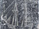 une image représentant un dessin en noir et blanc d'un bateau sur un tableau noir
