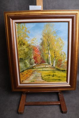une peinture à l'huile représentant un tableau représentant un sentier dans un parc
