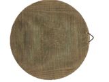 a round rug with a metal handle on a white background
