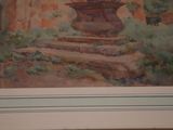 a picture of a painting of a vase with flowers on it