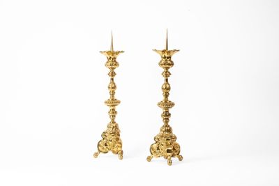 pair of antique brass candlesticks