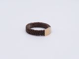 brown braided leather ring with gold plate