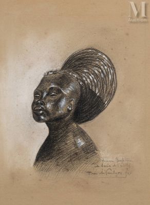 une image représentant le dessin d'une tête de femme avec une coiffure volumineuse