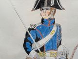 a drawing of a man in a uniform riding a horse