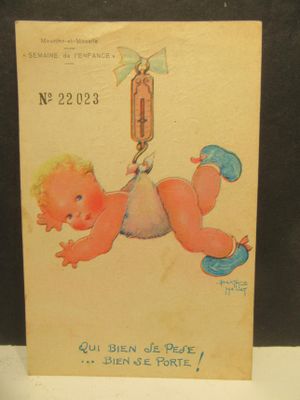 an old postcard with a picture of a baby on it