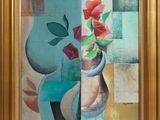 a painting of a vase with a flower in it
