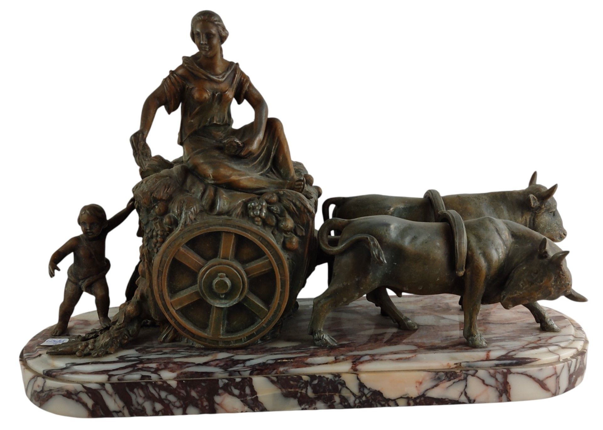 Le chariot, sujet en régule, socle marbre H 35 x 55 cm