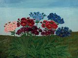 peinture représentant un bouquet de fleurs dans un champ