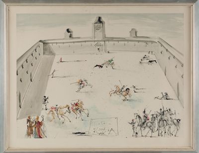 painting of a group of people playing a game of polo in a field