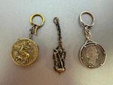 three different types of key chains with a coin on them