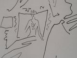 drawing of a man looking at a woman in a mirror