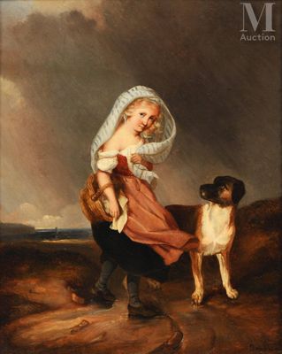 an image of a painting of a young girl with a dog