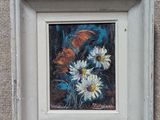a picture of a painting of flowers in a white frame