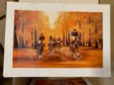 a picture of a painting of a group of people riding horses