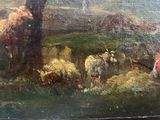 a painting of sheep in a field with a man on a horse