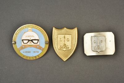 deux insignes sont posés l'un à côté de l'autre sur une table