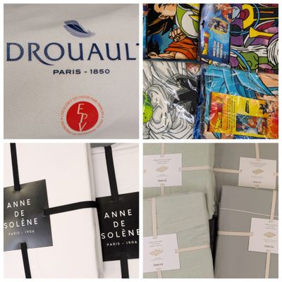 plusieurs photos de divers articles exposés sur une étagère dans un magasin