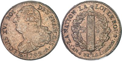 Gros plan sur une pièce de monnaie représentant une femme.