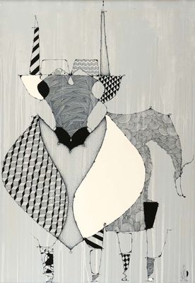 a picture of a painting of a man and a cow