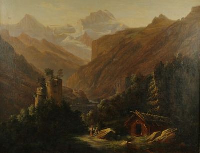 Ecole suisse de la fin du XIXème siècle. Paysage de montagne