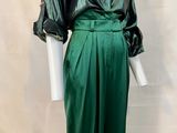 vintage green satin dress with matching jacket and matching skirt