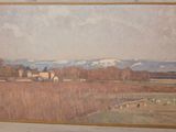 une image représentant un tableau de paysage avec des moutons dans un champ
