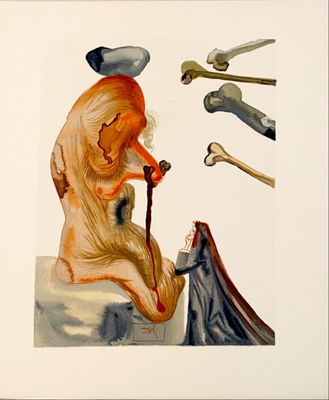 un tableau représentant un vieil homme avec un chapeau et une canne